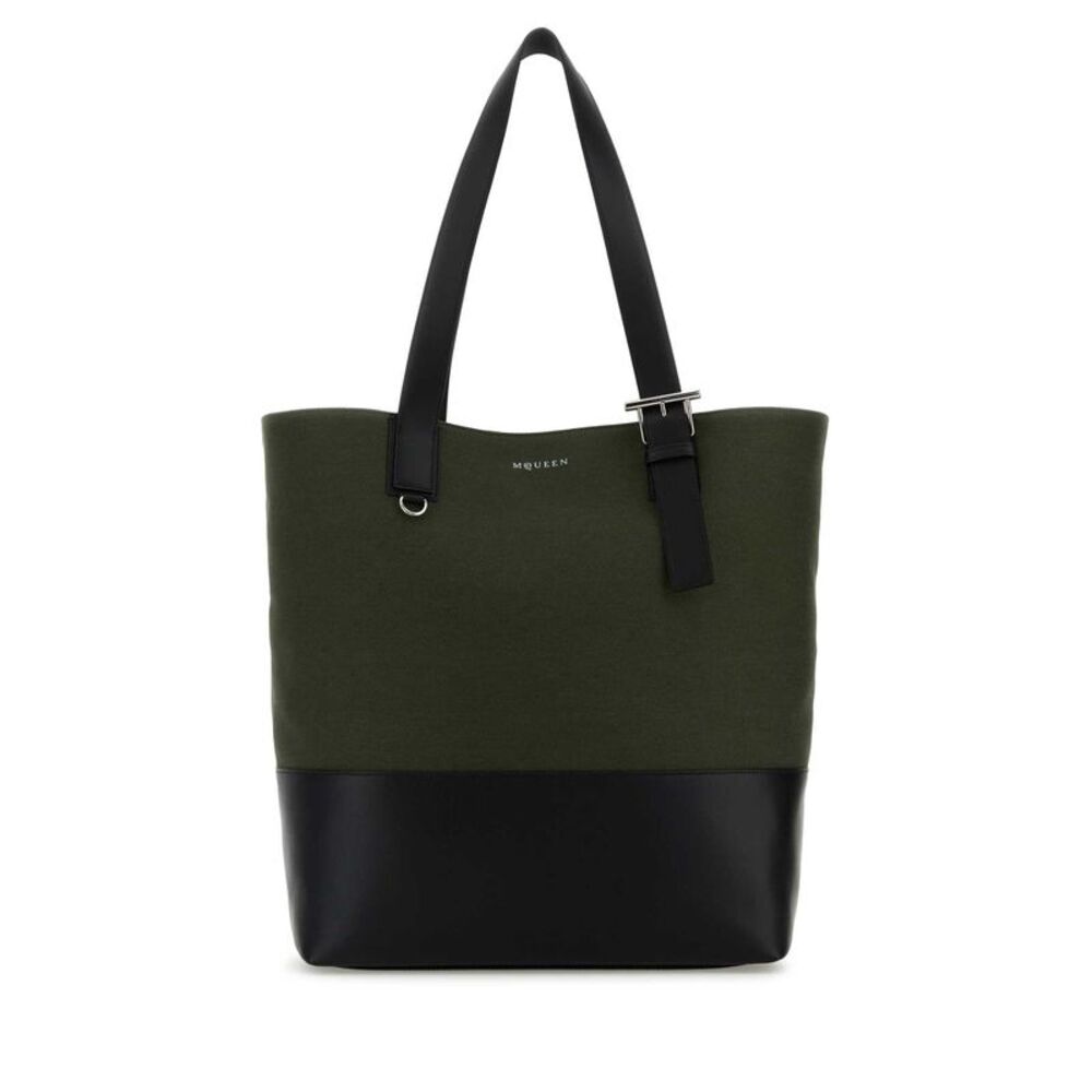 Alexander Mcqueen Men Army Green Canvas Shopping Bag